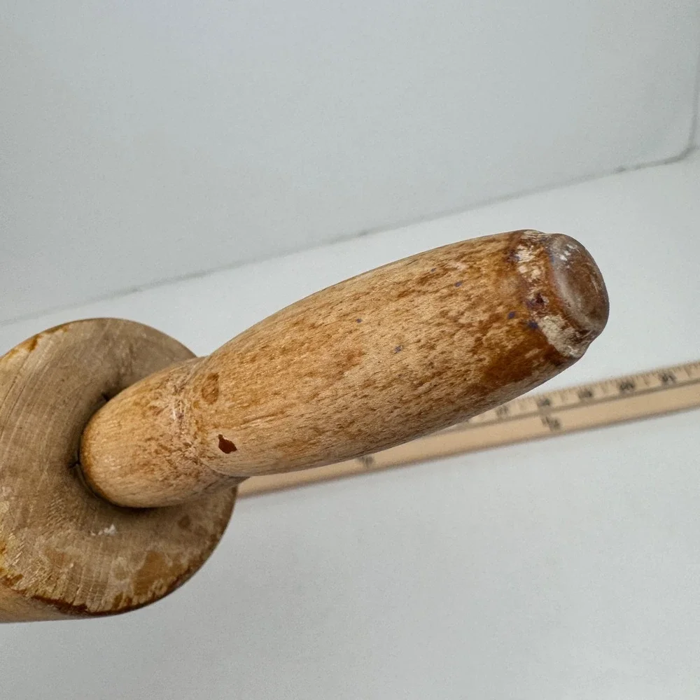 Vtg Wooden Rolling Pin w Handles tan cook baking Rustic Cottagecore grannycore